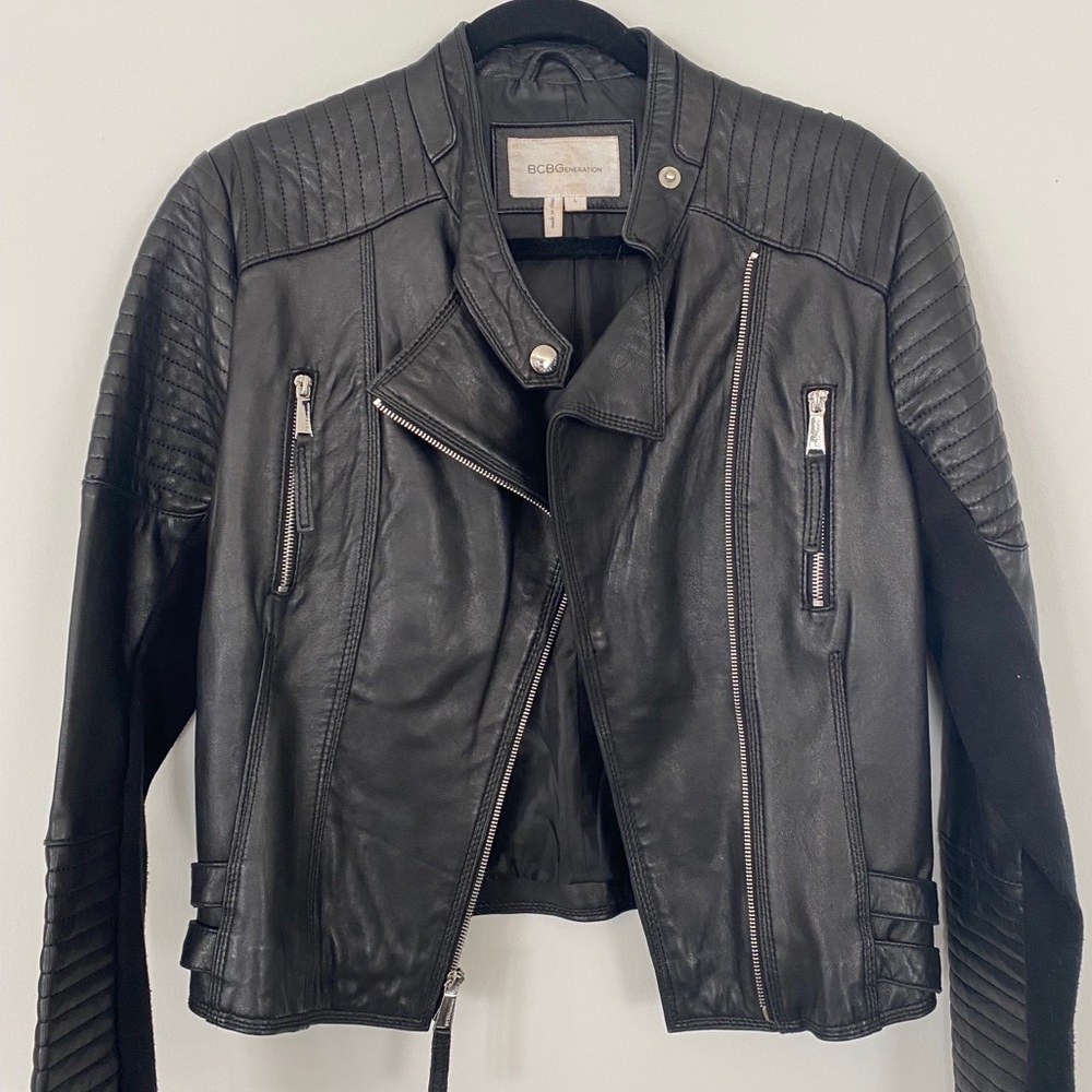 Womens BCBG Genuine Leather Moto Jacket
